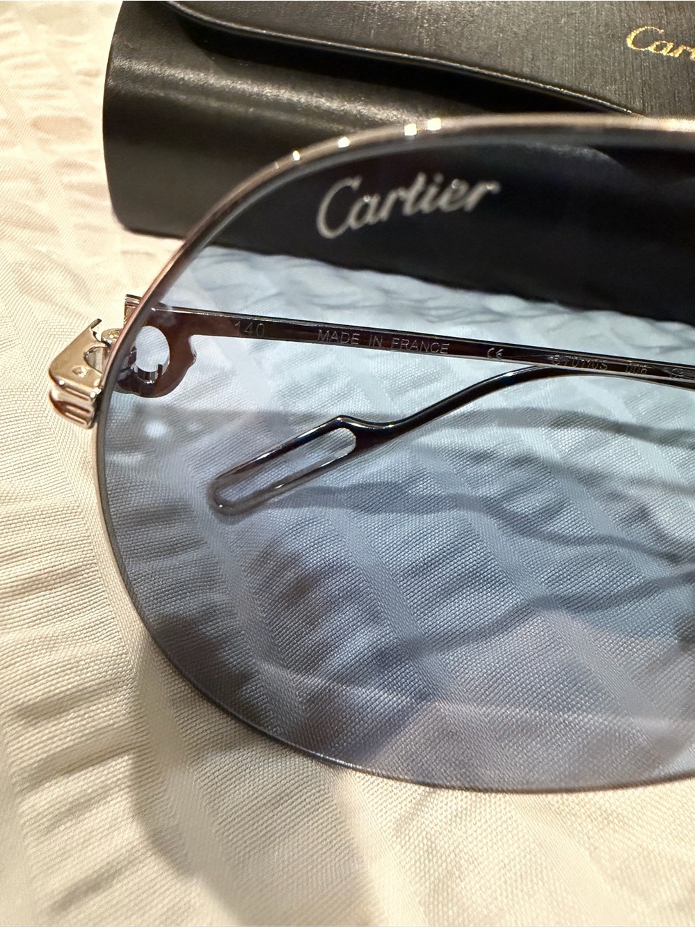 Cartier Men's Silver Frame Sunglasses with Blue Lenses - Picture 5 of 17